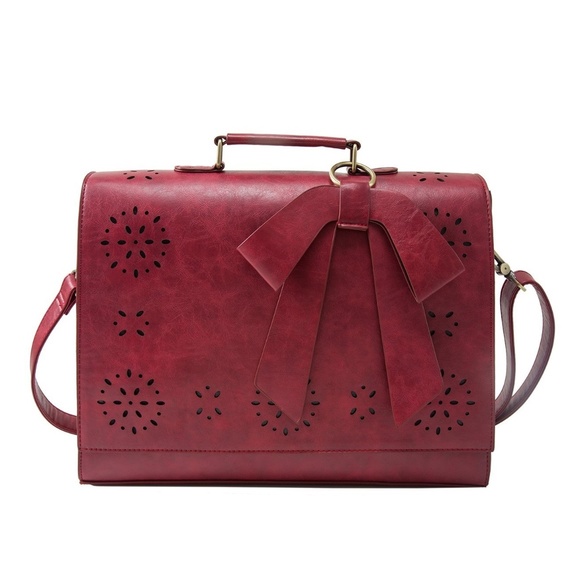Ecosusi Handbags - Classy Vintage Burgundy Laptop Messenger Bag